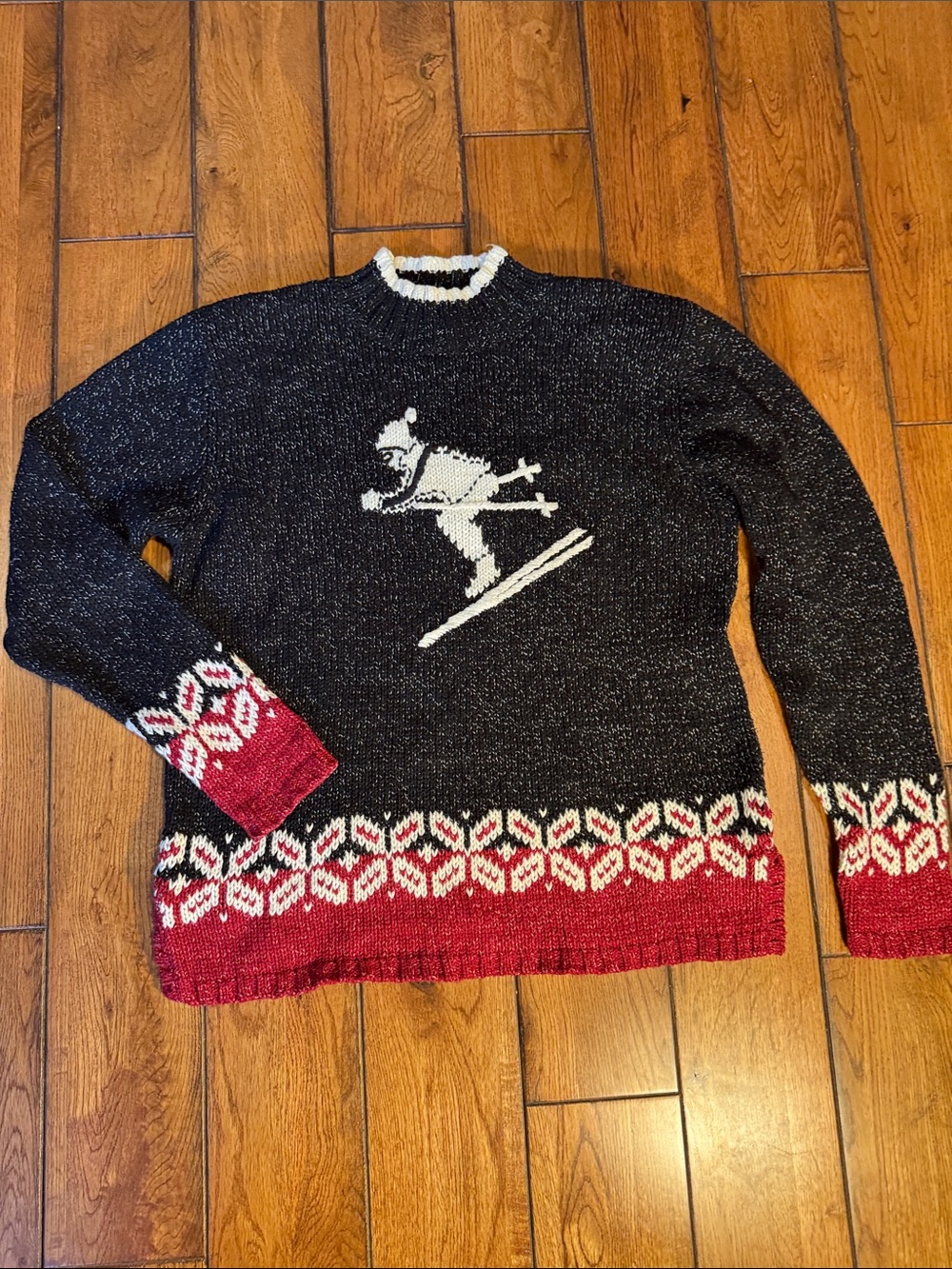 Christopher & Banks Black, White & Red Ski Motif Women’s Sweater sz. M year 2002